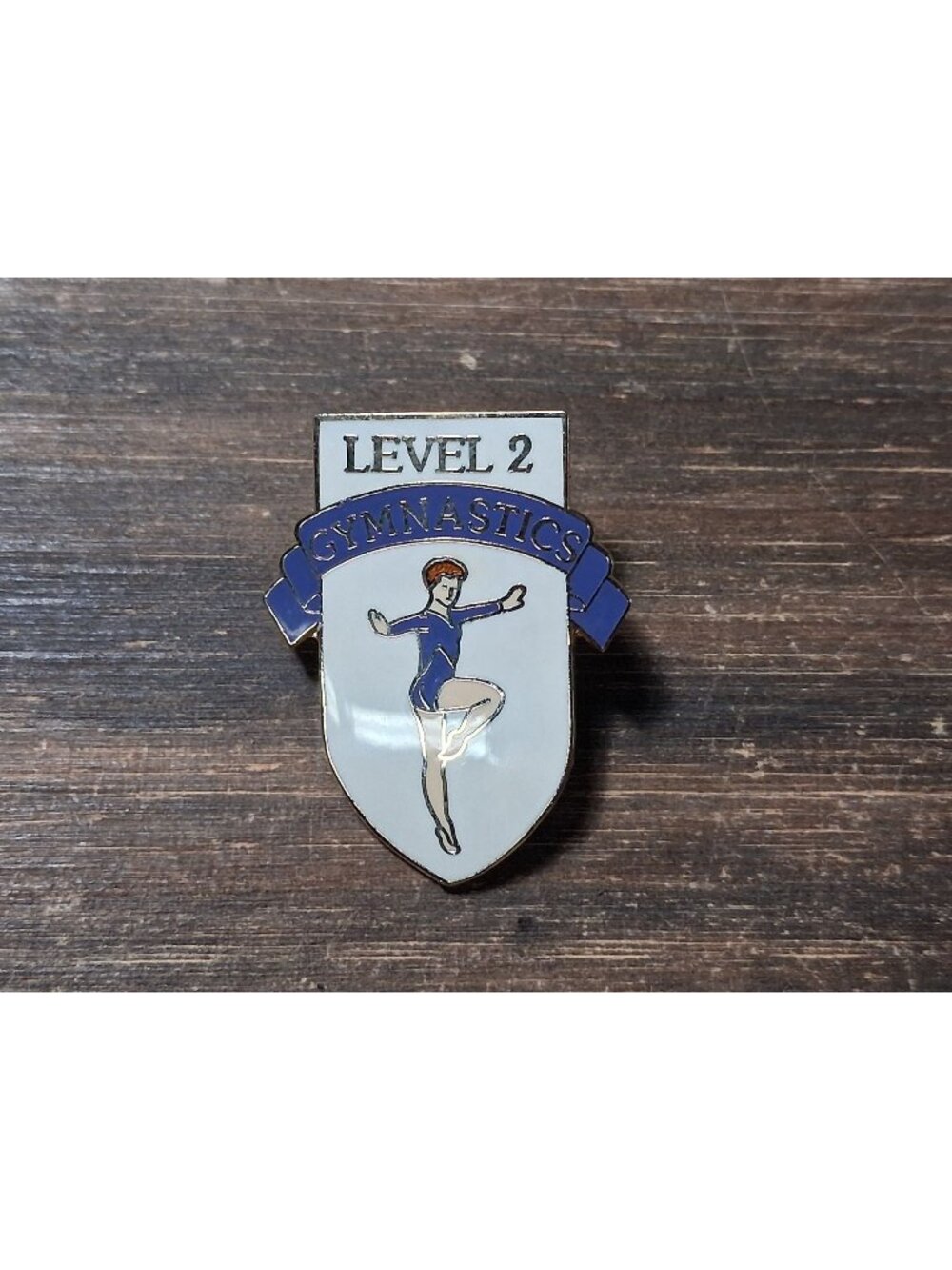 Vintage Level 2 Gymnastics Enamel Lapel Pin Gym Bag Hat Gear Gold Tone